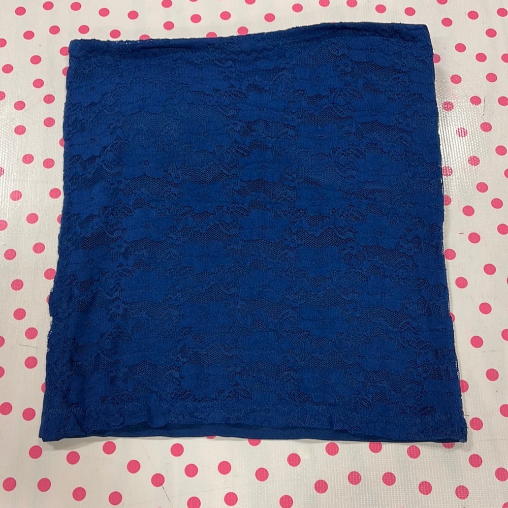 Lace tube top, one size RUNS SMALL, navy, built in foam cups